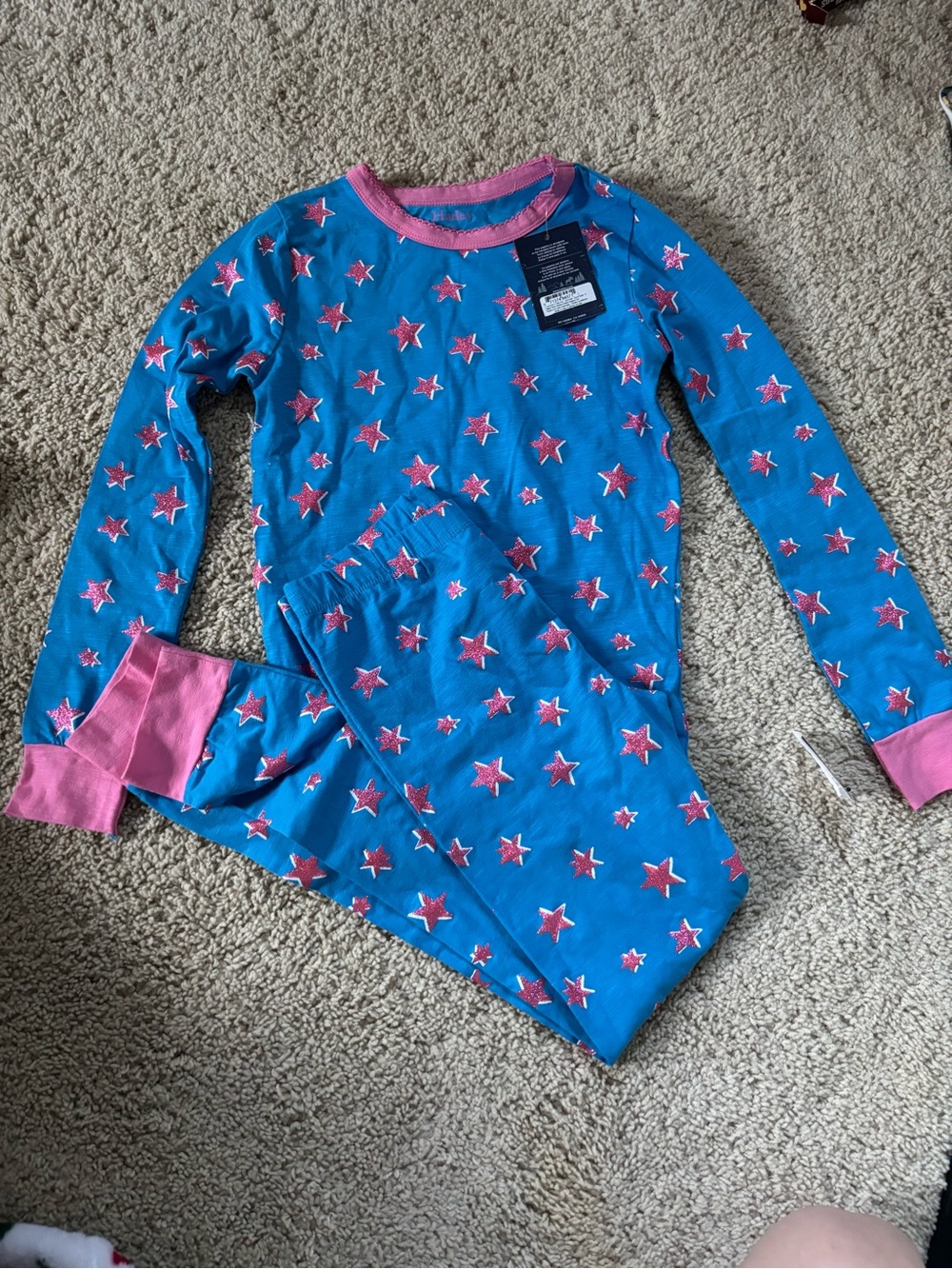 Hatley Blue Star Print Pajama Set with Pink Trim